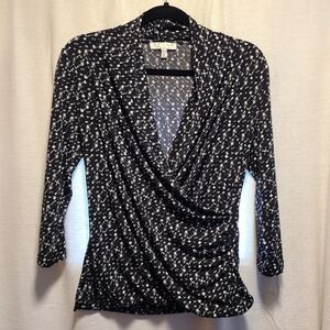 Womens Chaus New York White and Black Geometric Print Blouse, Size M